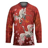 Hawaii Japan Cranes Sakura Flower Red Hockey Jersey Japan Heritage Spirit - Polynesian Pride