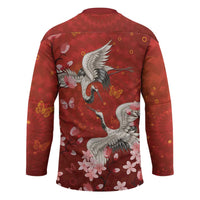 Hawaii Japan Cranes Sakura Flower Red Hockey Jersey Japan Heritage Spirit - Polynesian Pride