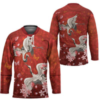 Hawaii Japan Cranes Sakura Flower Red Hockey Jersey Japan Heritage Spirit - Polynesian Pride