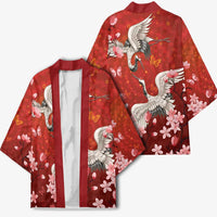 Hawaii Japan Cranes Sakura Flower Red Kimono Japan Heritage Spirit - Polynesian Pride