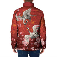 Hawaii Japan Cranes Sakura Flower Red Padded Jacket Japan Heritage Spirit - Polynesian Pride