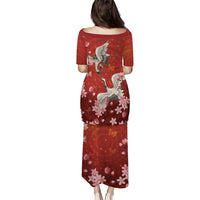Hawaii Japan Cranes Sakura Flower Red Puletasi Japan Heritage Spirit LT01 - Polynesian Pride