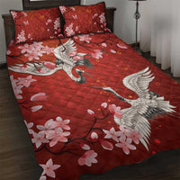 Hawaii Japan Cranes Sakura Flower Red Quilt Bed Set Japan Heritage Spirit - Polynesian Pride