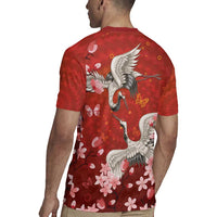 Hawaii Japan Cranes Sakura Flower Red Rugby Jersey Japan Heritage Spirit - Polynesian Pride