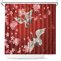 Hawaii Japan Cranes Sakura Flower Red Shower Curtain Japan Heritage Spirit - Polynesian Pride