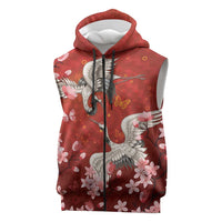 Hawaii Japan Cranes Sakura Flower Red Sleeveless Zip Hoodie Japan Heritage Spirit - Polynesian Pride