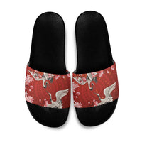 Hawaii Japan Cranes Sakura Flower Red Slide Sandals Japan Heritage Spirit - Polynesian Pride