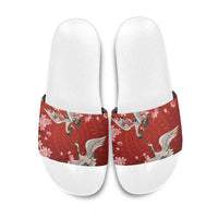 Hawaii Japan Cranes Sakura Flower Red Slide Sandals Japan Heritage Spirit - Polynesian Pride