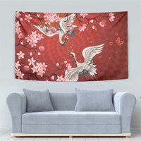 Hawaii Japan Cranes Sakura Flower Red Tapestry Japan Heritage Spirit - Polynesian Pride