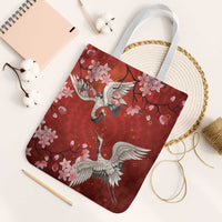 Hawaii Japan Cranes Sakura Flower Red Tote Bag Japan Heritage Spirit - Polynesian Pride