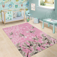 Cranes Sakura Floral Pink Pastel Area Rug Hawaii Japan Culture - Polynesian Pride