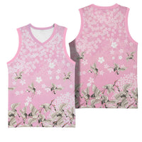 Cranes Sakura Floral Pink Pastel Basketball Jersey Hawaii Japan Culture - Polynesian Pride