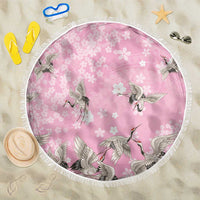 Cranes Sakura Floral Pink Pastel Beach Blanket Hawaii Japan Culture - Polynesian Pride