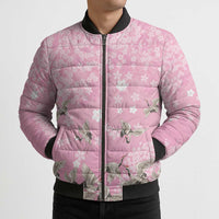 Cranes Sakura Floral Pink Pastel Bomber Puffer Jacket Hawaii Japan Culture - Polynesian Pride