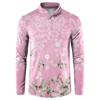 Cranes Sakura Floral Pink Pastel Button Sweatshirt Hawaii Japan Culture - Polynesian Pride
