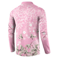 Cranes Sakura Floral Pink Pastel Button Sweatshirt Hawaii Japan Culture - Polynesian Pride