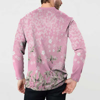 Cranes Sakura Floral Pink Pastel Button Sweatshirt Hawaii Japan Culture - Polynesian Pride