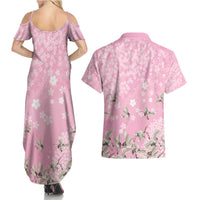 Cranes Sakura Floral Pink Pastel Couples Matching Summer Maxi Dress and Hawaiian Shirt Hawaii Japan Culture - Polynesian Pride