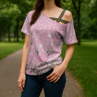 Cranes Sakura Floral Pink Pastel Cross Shoulder Shirt Hawaii Japan Culture - Polynesian Pride