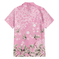 Cranes Sakura Floral Pink Pastel Family Matching Off The Shoulder Long Sleeve Dress and Hawaiian Shirt Hawaii Japan Culture - Polynesian Pride