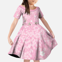 Cranes Sakura Floral Pink Pastel Family Matching Off Shoulder Short Dress and Hawaiian Shirt Hawaii Japan Culture - Polynesian Pride