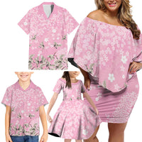 Cranes Sakura Floral Pink Pastel Family Matching Off Shoulder Short Dress and Hawaiian Shirt Hawaii Japan Culture - Polynesian Pride