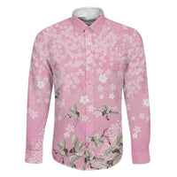 Cranes Sakura Floral Pink Pastel Family Matching Off Shoulder Short Dress and Hawaiian Shirt Hawaii Japan Culture - Polynesian Pride