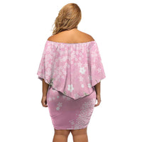 Cranes Sakura Floral Pink Pastel Family Matching Off Shoulder Short Dress and Hawaiian Shirt Hawaii Japan Culture - Polynesian Pride