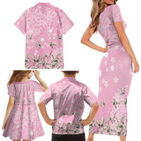 Cranes Sakura Floral Pink Pastel Family Matching Short Sleeve Bodycon Dress and Hawaiian Shirt Hawaii Japan Culture - Polynesian Pride