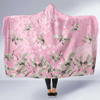 Cranes Sakura Floral Pink Pastel Hooded Blanket Hawaii Japan Culture - Polynesian Pride