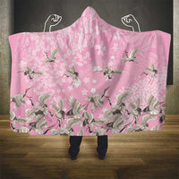 Cranes Sakura Floral Pink Pastel Hooded Blanket Hawaii Japan Culture - Polynesian Pride