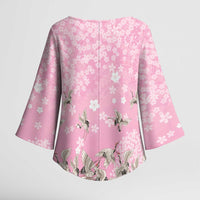 Cranes Sakura Floral Pink Pastel Kimono Sleeve Blouse Hawaii Japan Culture - Polynesian Pride
