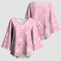 Cranes Sakura Floral Pink Pastel Kimono Sleeve Blouse Hawaii Japan Culture - Polynesian Pride