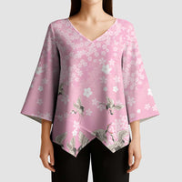 Cranes Sakura Floral Pink Pastel Kimono Sleeve Blouse Hawaii Japan Culture - Polynesian Pride