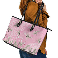 Cranes Sakura Floral Pink Pastel Leather Tote Bag Hawaii Japan Culture - Polynesian Pride