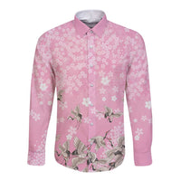 Cranes Sakura Floral Pink Pastel Long Sleeve Button Shirt Hawaii Japan Culture - Polynesian Pride