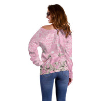 Cranes Sakura Floral Pink Pastel Off Shoulder Sweater Hawaii Japan Culture - Polynesian Pride
