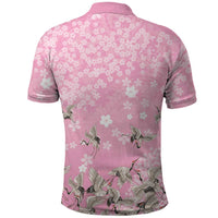 Cranes Sakura Floral Pink Pastel Polo Shirt Hawaii Japan Culture - Polynesian Pride