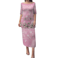 Cranes Sakura Floral Pink Pastel Puletasi Hawaii Japan Culture LT01 Long Dress Pink - Polynesian Pride