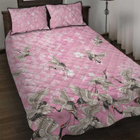 Cranes Sakura Floral Pink Pastel Quilt Bed Set Hawaii Japan Culture - Polynesian Pride
