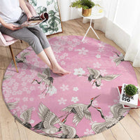 Cranes Sakura Floral Pink Pastel Round Carpet Hawaii Japan Culture - Polynesian Pride