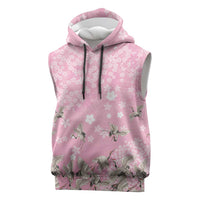 Cranes Sakura Floral Pink Pastel Sleeveless Hoodie Hawaii Japan Culture - Polynesian Pride