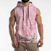 Cranes Sakura Floral Pink Pastel Sleeveless Hoodie Hawaii Japan Culture - Polynesian Pride
