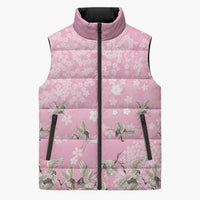 Cranes Sakura Floral Pink Pastel Sleeveless Puffer Jacket Hawaii Japan Culture - Polynesian Pride