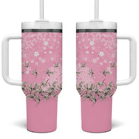 Cranes Sakura Floral Pink Pastel Tumbler With Handle Hawaii Japan Culture - Polynesian Pride