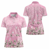 Cranes Sakura Floral Pink Pastel Women Polo Shirt Hawaii Japan Culture - Polynesian Pride