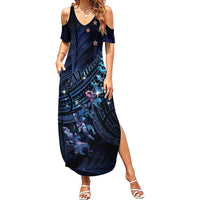 Personalised Matariki Paua Shell New Zealand Family Matching Summer Maxi Dress and Hawaiian Shirt Haka Dance At The Starry Night