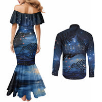 Personalised Matariki Kiwi Couples Matching Mermaid Dress and Long Sleeve Button Shirt Silver Fern LT01 - Polynesian Pride