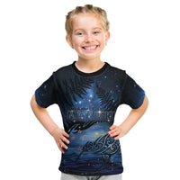 Personalised Matariki Kiwi Kid T Shirt Silver Fern LT01 Black - Polynesian Pride