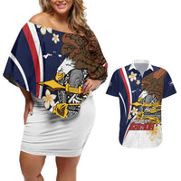 Personalized American Samoa Couples Matching Off Shoulder Short Dress and Hawaiian Shirt Amerika Samoa Bald Eagle